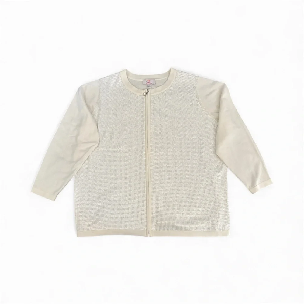 Quacker Factory Cream Knit Sequined Front Cardigan